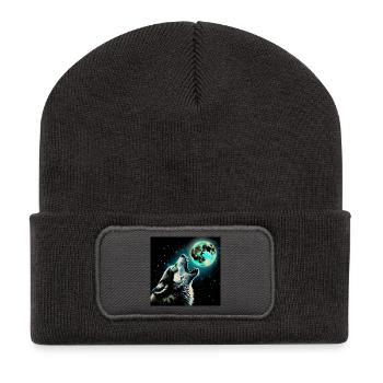 Wolf howls at the Full Moon - Recycled Patch Beanie - dark grey - Front