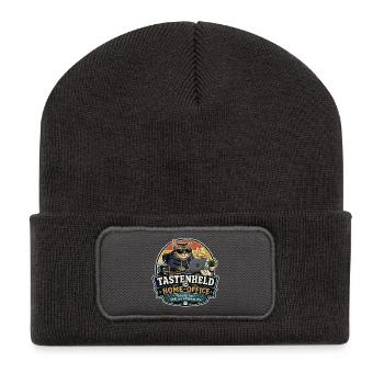 Tastenheld im Home-Office – Lustiges Büro Motiv - Recycelte Patch Beanie - Dunkelgrau - Vorne