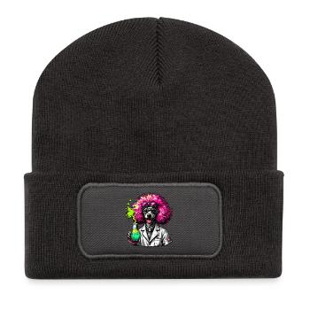 Hund als Chemiker im Pink-Laborkittel - Recycelte Patch Beanie - Dunkelgrau - Vorne