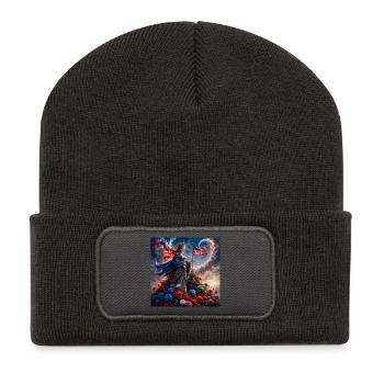 Floral goddess with American flag - Recycled Patch Beanie - dark grey - Front