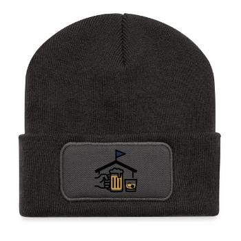 Loch 19 Clubhaus Bier Golfclub Herrenausflug - Recycelte Patch Beanie - Dunkelgrau - Vorne
