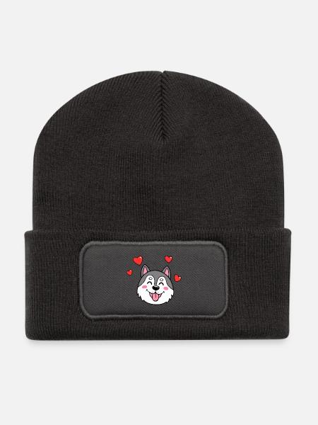 Alaskan Husky/Malamute (Comic-Porträt) - Recycelte Patch Beanie - Dunkelgrau
