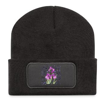 Blumen - Recycelte Patch Beanie - Dunkelgrau - Vorne