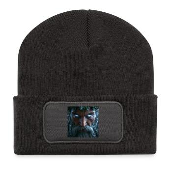 Le regard de Perun – le dieu slave du tonnerre - Beanie recyclé à patch - charbon - Devant