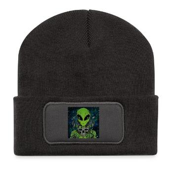 Crâne d’Extraterrestre Cyber – Extraterrestre de science-fiction futuriste - Beanie recyclé à patch - charbon - Devant