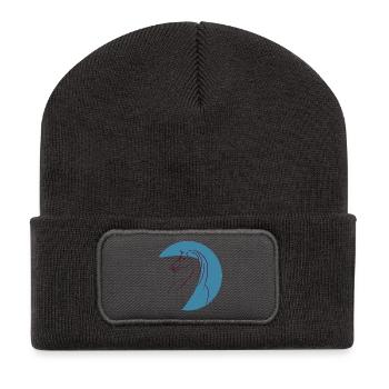 Pferde-Umriss im Blaukreis - Recycelte Patch Beanie - Dunkelgrau - Vorne