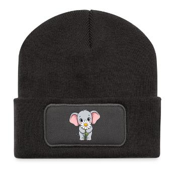 Little elephant with daisies - Recycled Patch Beanie - dark grey - Front