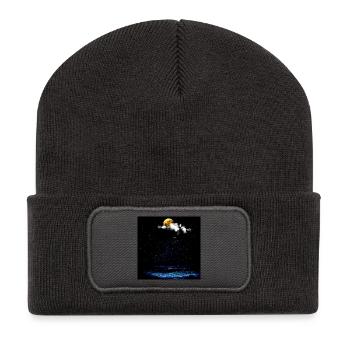 Paysage nocturne océanique au clair de lune - Beanie recyclé à patch - charbon - Devant