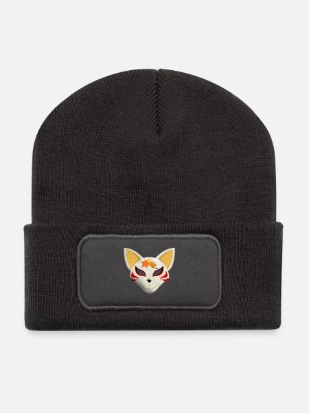 masque renard - Beanie recyclé à patch - charbon