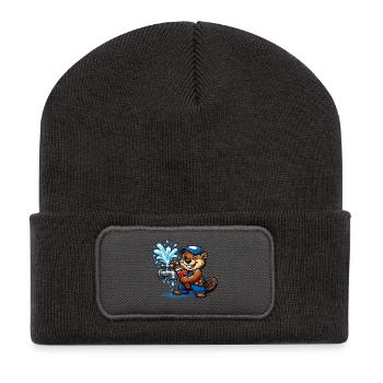 Beaver Klempner repariert einen Wasserhahn Spritzen - Recycelte Patch Beanie - Dunkelgrau - Vorne