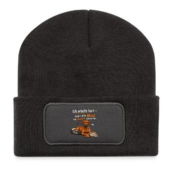 Ich arbeite hart für meinen Hund - Recycelte Patch Beanie - Dunkelgrau - Vorne