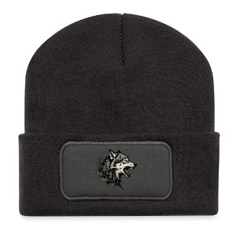 Wolf spirit with foliage - Recycled Patch Beanie - dark grey - Front