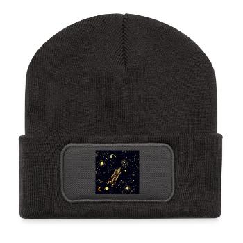 Golden Rocket in Cosmic Orbit - Recycled Patch Beanie - dark grey - Front