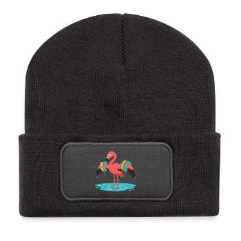Flamant rose avec ailes d’eau - Beanie recyclé à patch - charbon - Devant