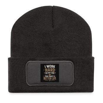 I work hard so my dog can have a better life - Recycled Patch Beanie - dark grey - Front