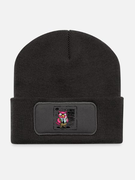 Morning grouch office owl in suit - Recycled Patch Beanie - dark grey