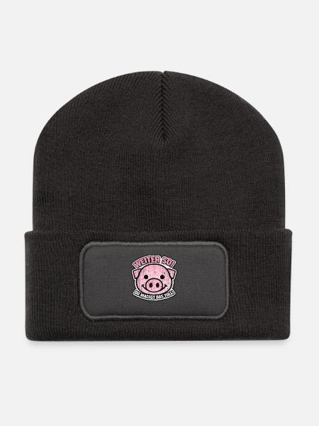 Weiter so Pinkes Schwein Motivator - Recycelte Patch Beanie - Dunkelgrau