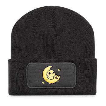 Moonlit Cute Moon with Star Lantern - Recycled Patch Beanie - dark grey - Front