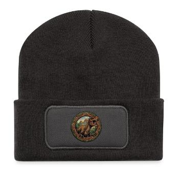 T Rex Dino in the fossil ring - Recycled Patch Beanie - dark grey - Front