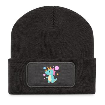 Dinosaures de bande dessinée jouant avec des bulles de savon – Mignon - Beanie recyclé à patch - charbon - Devant