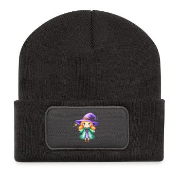 Little Witch with Purple Hat and Wand – Magical - Recycled Patch Beanie - dark grey - Front