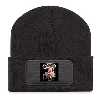 Pig at the headset desk - Recycled Patch Beanie - dark grey - Front