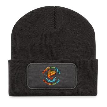 Angeln mit Papa – Alles ist gut - Recycelte Patch Beanie - Dunkelgrau - Vorne