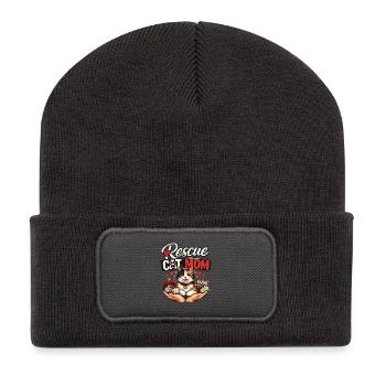 Design de la maman chatte recueillie - Beanie recyclé à patch - charbon - Devant