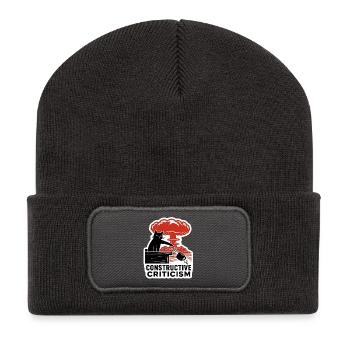 Linocut Cat Nuclear Explosion Coffee Mug - Recycled Patch Beanie - dark grey - Front