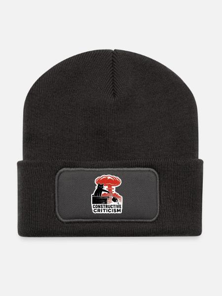 Linocut Cat Nuclear Explosion Coffee Mug - Recycled Patch Beanie - dark grey