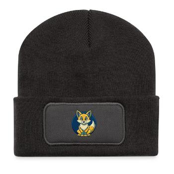 Fox Kawaii Maskottchen-Cartoon-Clipart-Logo - Recycelte Patch Beanie - Dunkelgrau - Vorne