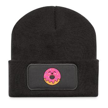 Kawaii Donut Lächeln Print - Recycelte Patch Beanie - Dunkelgrau - Vorne