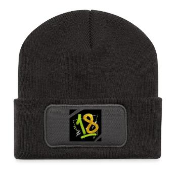 Glitzer 18 Graffiti Neon Zahl - Recycelte Patch Beanie - Dunkelgrau - Vorne