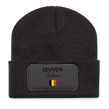 Leuven Belgien Koordinaten Reise Souvenir - Recycelte Patch Beanie - Dunkelgrau - Vorne