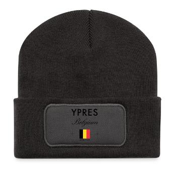 Ypres Belgium Coordinates Travel Souvenir - Recycled Patch Beanie - dark grey - Front