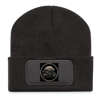 Vintage Motorrad Kreisemblem - Recycelte Patch Beanie - Dunkelgrau - Vorne