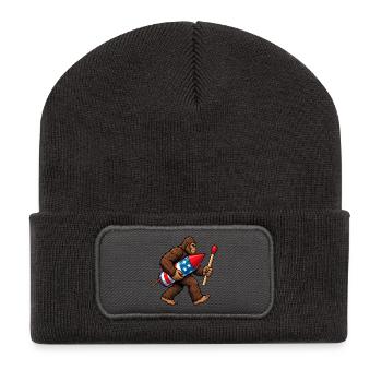Bigfoot-Feuerwerkskörper zum 4. Juli für Männer - Recycelte Patch Beanie - Dunkelgrau - Vorne