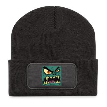 Wütendes Monster Gesicht – Cartoon Vektor Grafik - Recycelte Patch Beanie - Dunkelgrau - Vorne