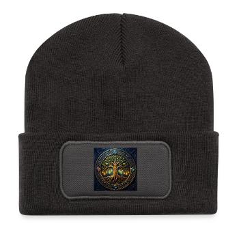 Mystic Tree mit Juwelen und Knoten - Recycelte Patch Beanie - Dunkelgrau - Vorne