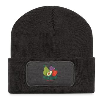 Stark wachsen Gut essen Früchte - Recycelte Patch Beanie - Dunkelgrau - Vorne