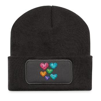 Kristallherzen in verschiedenen Farben - Recycelte Patch Beanie - Dunkelgrau - Vorne