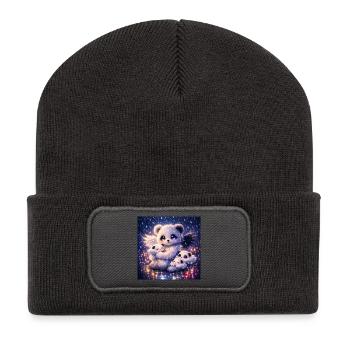 Himmlischer Nephalim‑Panda mit Wolkenbabys - Recycelte Patch Beanie - Dunkelgrau - Vorne