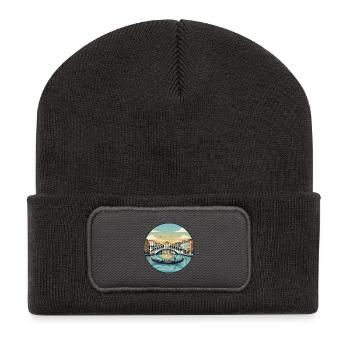 Venedig, Italien Rialto-Brücke-Gondelaufkleber - Recycelte Patch Beanie - Dunkelgrau - Vorne