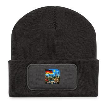 Deutschlands Nationales Denkmal-Denkmal-Aufkleber - Recycelte Patch Beanie - Dunkelgrau - Vorne