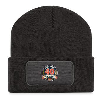 40. Geburtstag Runde Sache - Recycelte Patch Beanie - Dunkelgrau - Vorne