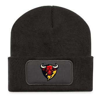 Roter Bullenblitz Schild - Recycelte Patch Beanie - Dunkelgrau - Vorne