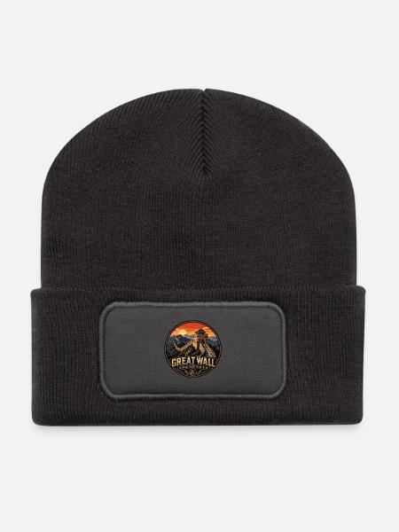 Große Mauer von China Vintage-Reiseabzeichen - Recycelte Patch Beanie - Dunkelgrau