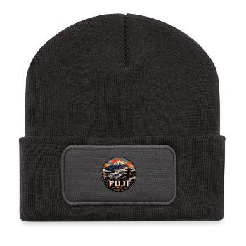 Mount Fuji Japan Vintage-Reiseabzeichen - Recycelte Patch Beanie - Dunkelgrau - Vorne