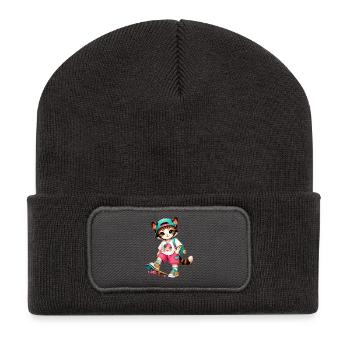 Kitten Summer Skateboarding - Recycelte Patch Beanie - Dunkelgrau - Vorne