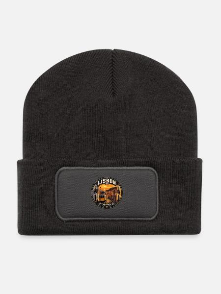 Lissabon Portugal Vintage-Reiseabzeichen - Recycelte Patch Beanie - Dunkelgrau